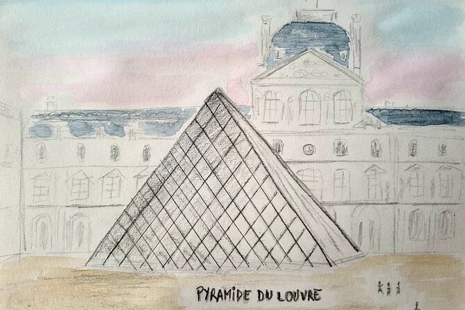 Drawing workshop/creative notebook & cultural walk in the Tuileries - Louvre Pyramid stop: a fast, focused 15 minutes for a landmark shape