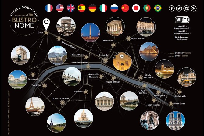 Paris Bustronome Gourmet Sightseeing Dinner on a Panoramic Bus - Audio guide and music: how to get the landmark story