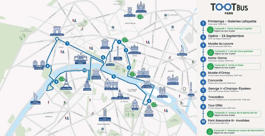 Paris: Discovery Hop-On Hop-Off and Paris by Night Tour - Day route basics: how the Blue Line starts at Opéra